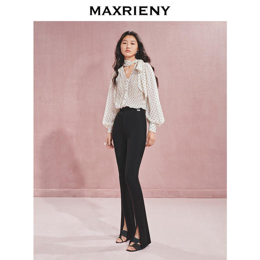 玛克门店发货：MAXRIENY精致休闲感高腰开衩长裤修身裤子(货号:MC85PA510) 商品图2
