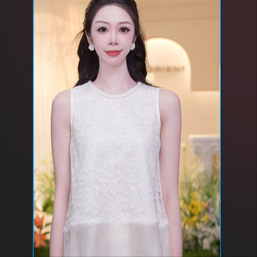 MAXRIENY2025年夏季新款无袖蕾丝花边挂脖上衣镂空提花复古百搭(货号:MF86TP262) 商品图2
