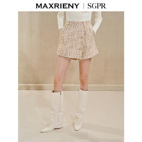 【商场同款】MAXRIENY精致复古感收腰A字花纱24秋冬高腰裙裤雅丹风(货号:MS85PA515)