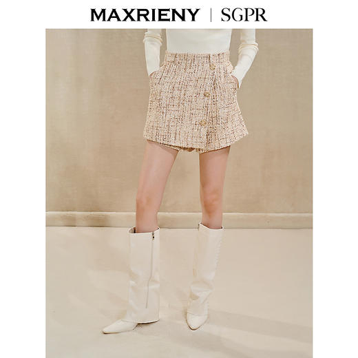 【商场同款】MAXRIENY精致复古感收腰A字花纱24秋冬高腰裙裤雅丹风(货号:MS85PA515) 商品图0