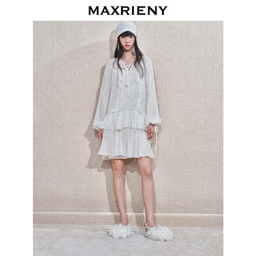 玛克门店发货：MAXRIENY流光小白裙晕染钉珠桑蚕丝连衣裙(货号:MC85DR810) 商品图1