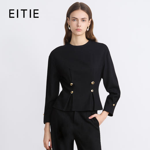 EITIE爱特爱冬季新款经典气质优雅通勤大气圆领收腰显瘦上衣8013701 商品图1