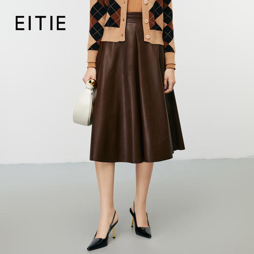 EITIE爱特爱秋季新款简约复古高腰a字通勤皮裙半身裙7906617 商品图0