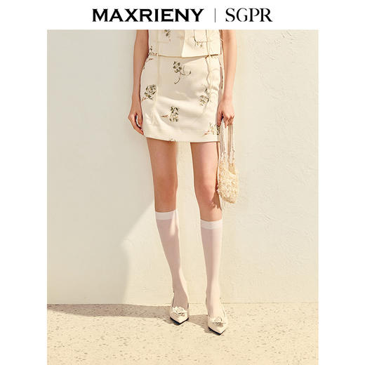 玛克门店发货：MAXRIENY【商场同款】2025夏季新款小香风刺绣显瘦高腰裙裤裤子(货号:MU86PA009) 商品图0