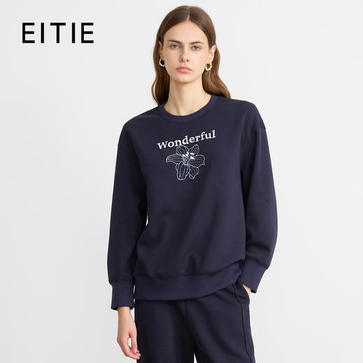 EITIE爱特爱精致绣花时尚通勤休闲圆领舒适秋季新款卫衣上衣C2513830 商品图0