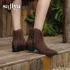Safiya/索菲娅2025流苏废土风羊皮尖头复古粗跟百搭西部牛仔靴SFD4116353 商品缩略图9