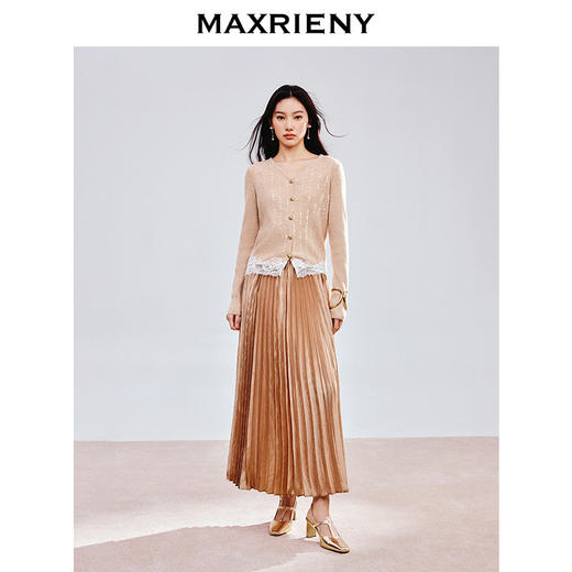 MAXRIENY精致优雅感大裙摆褶裙高腰半裙25春新款收腰显瘦气质长裙(货号:MS85SK772) 商品图1