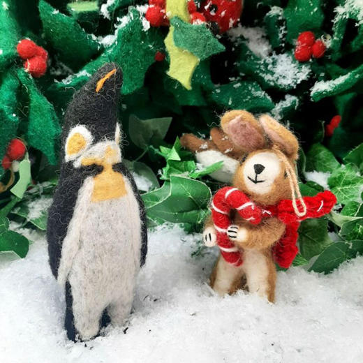北京仓｜Felt So Good-Cinnamon the Rabbit Christmas-圣诞拐杖糖小兔 羊毛毡 挂件［英国设计师］ 商品图1