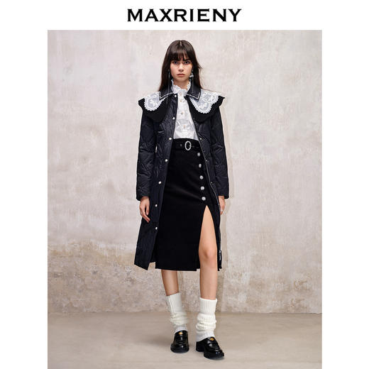 【防寒】MAXRIENY冬季热力感轻羽绒服中长款黑色修身收腰保暖过膝(货号:MS88DC501) 商品图2