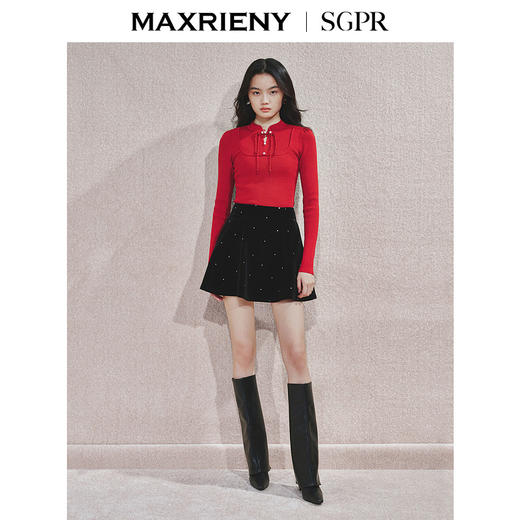 MAXRIENY2025秋冬新年红系列国风套头针织衫新中式显瘦修身上衣(货号:MS85SW521) 商品图1