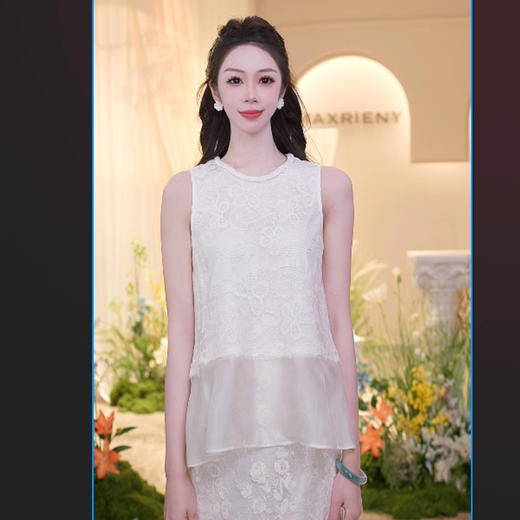 MAXRIENY2025年夏季新款无袖蕾丝花边挂脖上衣镂空提花复古百搭(货号:MF86TP262) 商品图0