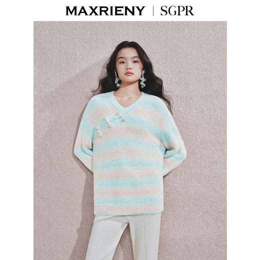 玛克门店发货：MAXRIENY浪漫中式套头针织毛衫秋冬慵懒宽松上衣女(货号:MS85SW522) 商品图0