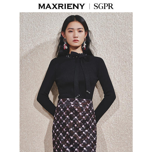 【商场同款】MAXRIENY蝴蝶结套头针织毛衫25秋修身显瘦上衣女(货号:MS85SW770) 商品图1