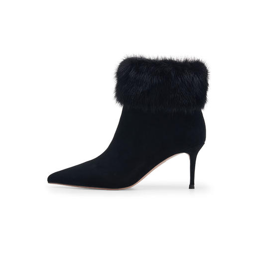 westory冬季优雅贵气水貂毛细高跟尖头百搭短毛靴W24DS84891 商品图3