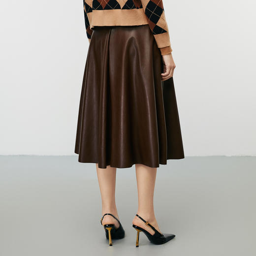 EITIE爱特爱秋季新款简约复古高腰a字通勤皮裙半身裙7906617 商品图4