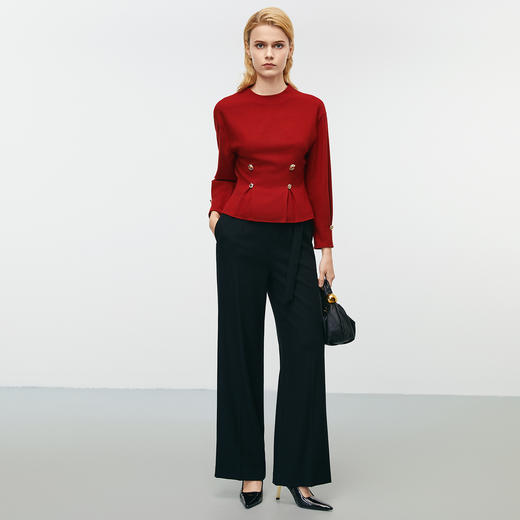 EITIE爱特爱冬季新款经典气质优雅通勤大气圆领收腰显瘦上衣8013701 商品图2