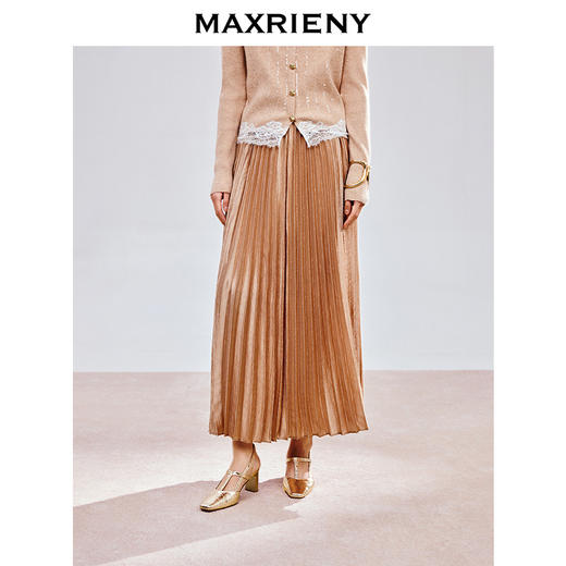 MAXRIENY精致优雅感大裙摆褶裙高腰半裙25春新款收腰显瘦气质长裙(货号:MS85SK772) 商品图0