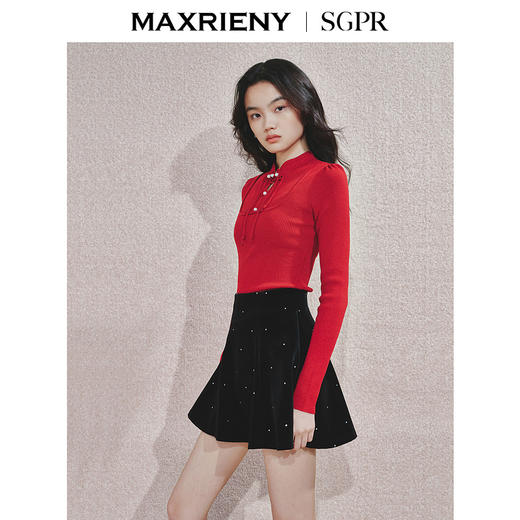 MAXRIENY2025秋冬新年红系列国风套头针织衫新中式显瘦修身上衣(货号:MS85SW521) 商品图2