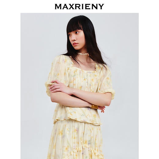 玛克门店发货：夏季新款日落繁花宫廷风灯笼袖显瘦印花甜美上衣(货号:MF86TP269) 商品图3