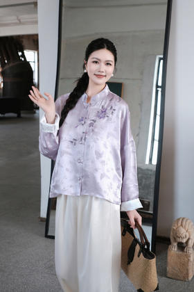 盛唐牡丹 |真丝紫蝶串珠双面穿外套