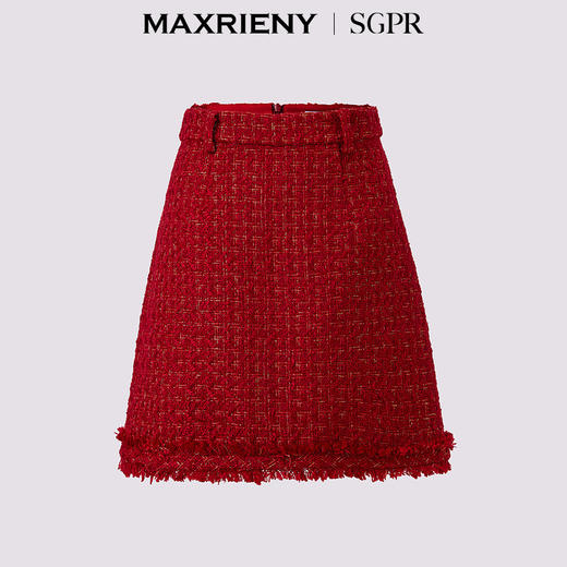 MAXRIENY2025秋冬新年红色千金小香风名媛气质感修身高腰半裙(货号:MS85SK758) 商品图4