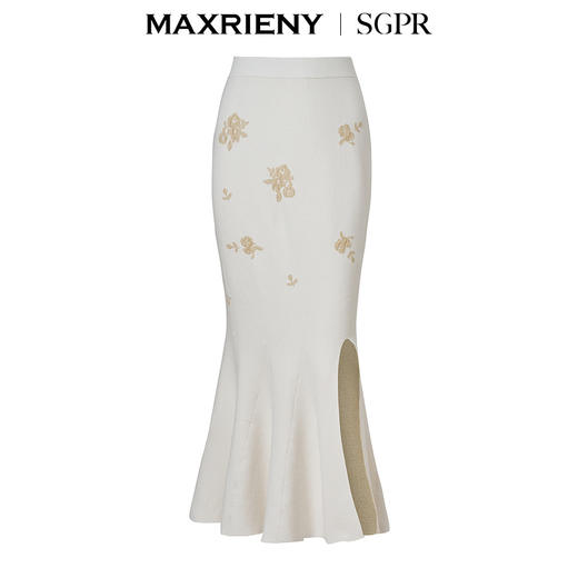 【商场同款】MAXRIENY贵雅中式鱼尾半裙24秋新款高腰包臀刺绣长裙(货号:MS85SK520) 商品图4