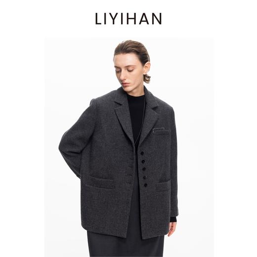 LIYIHAN局外人西装 2025秋冬新款通勤纯羊毛外套女灰色小众设计感 商品图1