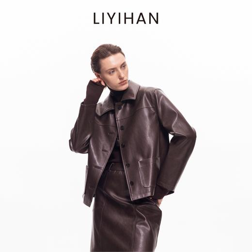 LIYIHAN 2025秋冬新款复古摩登咖色皮衣外套女短款夹克小众设计感 商品图1