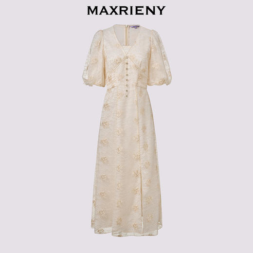 MAXRIENY【商场同款】2025年夏季新款浪漫鎏金系列灯笼袖连衣裙显瘦(货号:MF86DR255) 商品图4