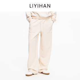 LIYIHAN 2025秋冬新款通勤高腰休闲裤女羊毛醋酸直筒裤设计感
