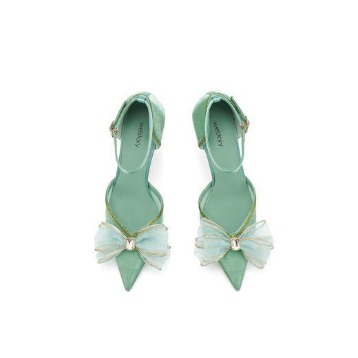 westory春季蝴蝶结玫瑰花中跟单鞋法式气质空鞋真皮W24AH57221（09/14） 商品图3