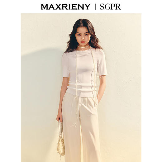 玛克门店发货：MAXRIENY【商场同款】极简风紧身半高领套头毛衫25夏修身显瘦上衣(货号:MU86SW006) 商品图0