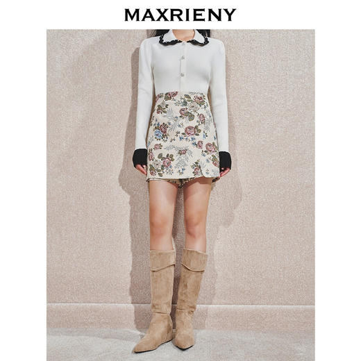 MAXRIENY精致复古感A字摆花卉裙裤收腰a摆阔腿裤女24冬款高腰短裤(货号:MS85PA757) 商品图1