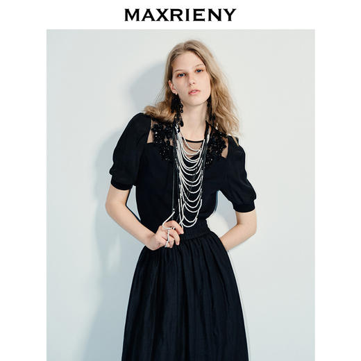 玛克门店发货：合领口钉珠装饰毛衫(货号:MF86SW260) 商品图0