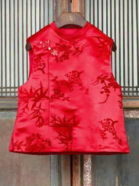 盛唐牡丹 | 梅兰竹菊真丝漳缎马甲