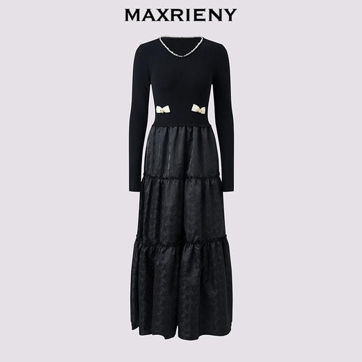，玛克门店发货：MAXRENY25年秋季新款宫廷复古风连衣裙显瘦气质长袖针织黑色优雅(货号:MF86DR504) 商品图4