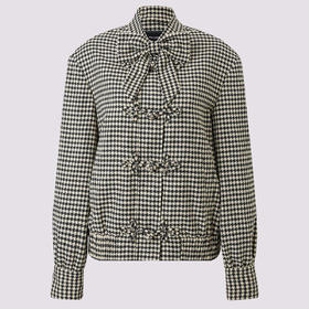 MAXRIENY黑白千鸟格纹蝴蝶结新中式夹克外套(货号:MS85JA503)