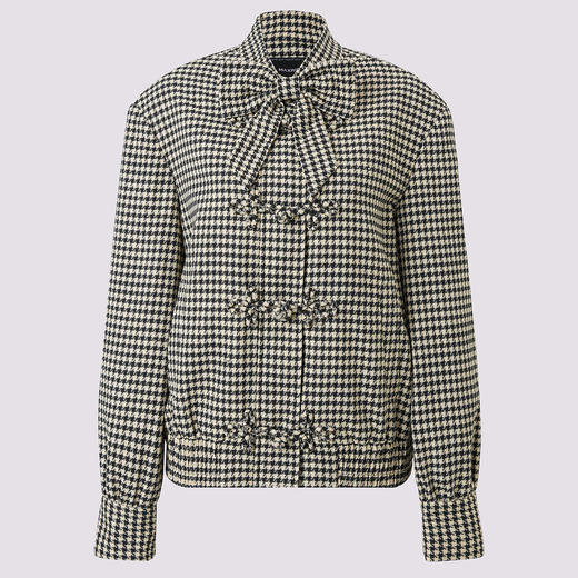 MAXRIENY黑白千鸟格纹蝴蝶结新中式夹克外套(货号:MS85JA503) 商品图0