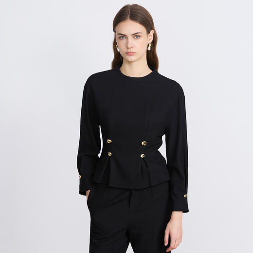 EITIE爱特爱冬季新款经典气质优雅通勤大气圆领收腰显瘦上衣8013701 商品图8