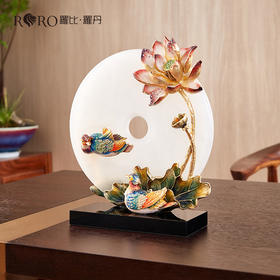 罗比罗丹荷塘月色平安扣摆件珐琅彩工艺荷花新中式家居饰品罗比罗丹摆件（荷塘月色）