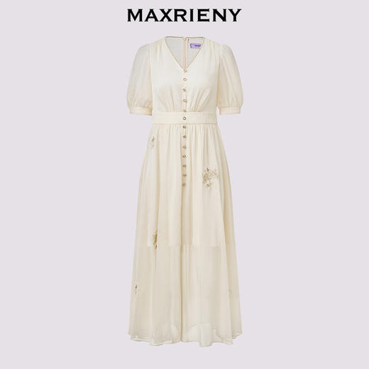 玛克门店发货：白色初恋连衣裙法式优雅中长款订婚(货号:MF86DR008) 商品图4