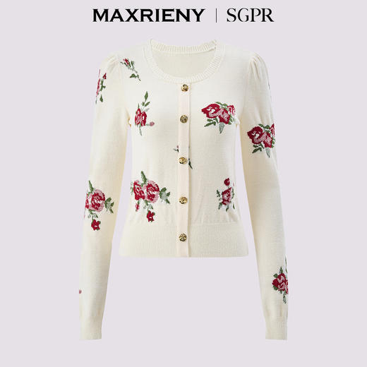 MAXRIENY2025秋冬新年红系列浪漫优雅感提花刺绣长袖显瘦针织上衣(货号:MS85SW752) 商品图4