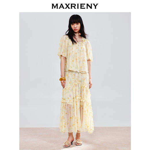 玛克门店发货：夏季新款日落繁花宫廷风灯笼袖显瘦印花甜美上衣(货号:MF86TP269) 商品图2