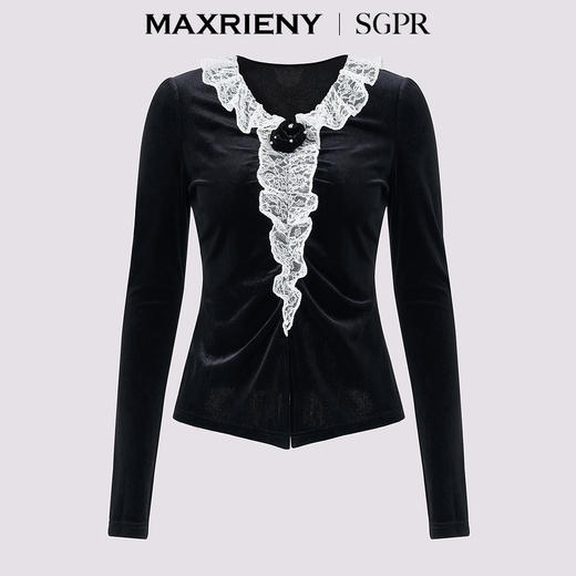 MAXRIENY法式复古赫本风丝绒套头上衣修身显瘦24冬款(货号:MS85TP761) 商品图4