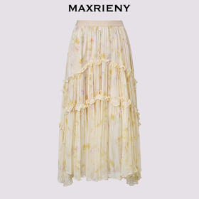 玛克门店发货：夏季新款甜美优雅显瘦高腰日落繁花印花A字大摆裙(货号:MF86SK268)