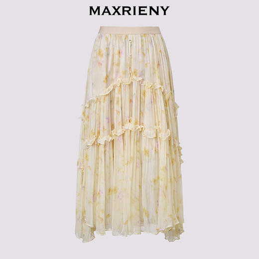 玛克门店发货：夏季新款甜美优雅显瘦高腰日落繁花印花A字大摆裙(货号:MF86SK268) 商品图0