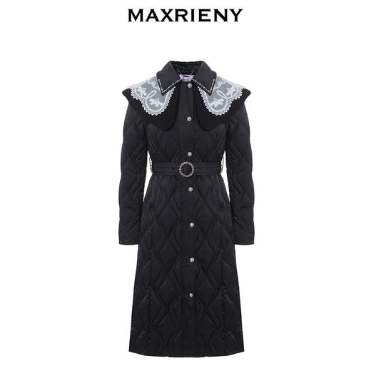 【防寒】MAXRIENY冬季热力感轻羽绒服中长款黑色修身收腰保暖过膝(货号:MS88DC501) 商品图4