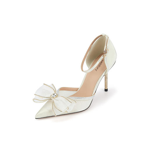 westory春季蝴蝶结玫瑰花中跟单鞋法式气质空鞋真皮W24AH5722123 商品图0