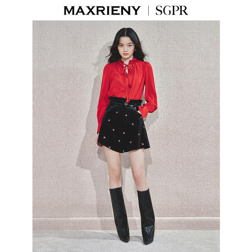 玛克门店发货：秋冬裤子高腰A字荷叶边显瘦丝绒百搭气质感复古短裤(货号:MS85PA752) 商品图1