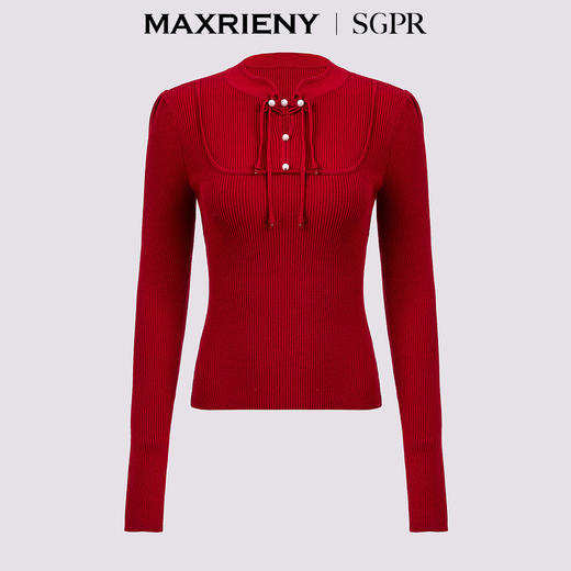 MAXRIENY2025秋冬新年红系列国风套头针织衫新中式显瘦修身上衣(货号:MS85SW521) 商品图4
